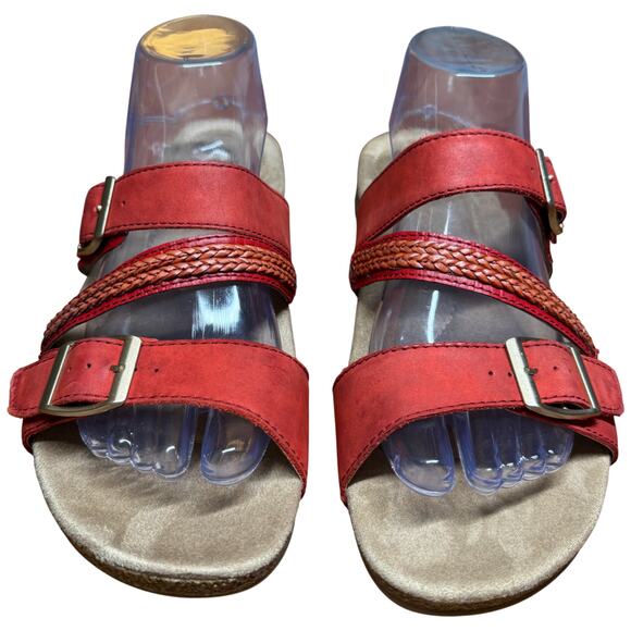 EARTH ORIGINS Bosk Baylen Women 10M Red Leather Slide Sandals Adjustable Strap - Picture 8 of 13